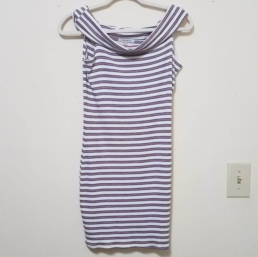 NWOT Papaya Stripe Ribbed Off Shoulder Dress Large